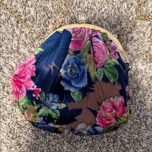 Jessica McClintock Velvet Floral Evening Clutch with Gold Chain
